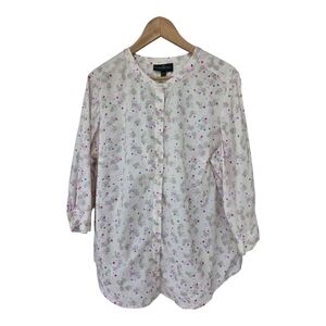 Lane Bryant Floral Button-Up Shirt  18/20 Womens Collarless Long Sleeve Normcore